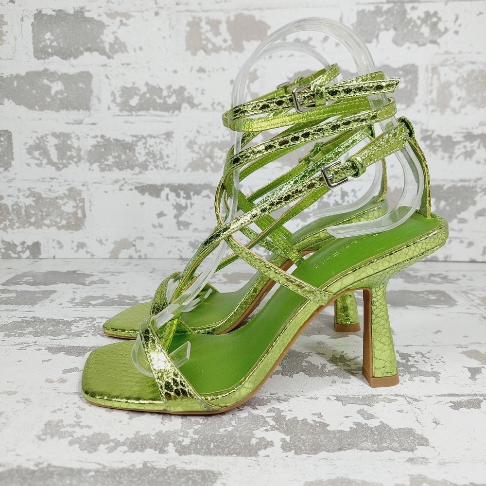 New Open Edit Robyn Animal Print Green Heeled Strappy Sandals C273